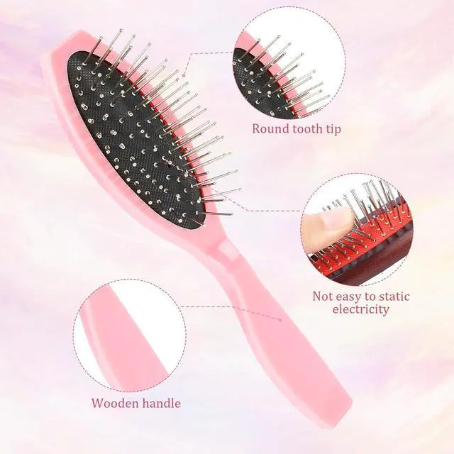 Alt view image 5 of 7 - Wig Brushes for Synthetic Hair, 2 Pieces Stainless Steel Teeth Wig Brushes Portable Synthetic Doll Wigs Brush Metal Wire Wet Hair Extension Brush for Women Girls Dolls, Pink