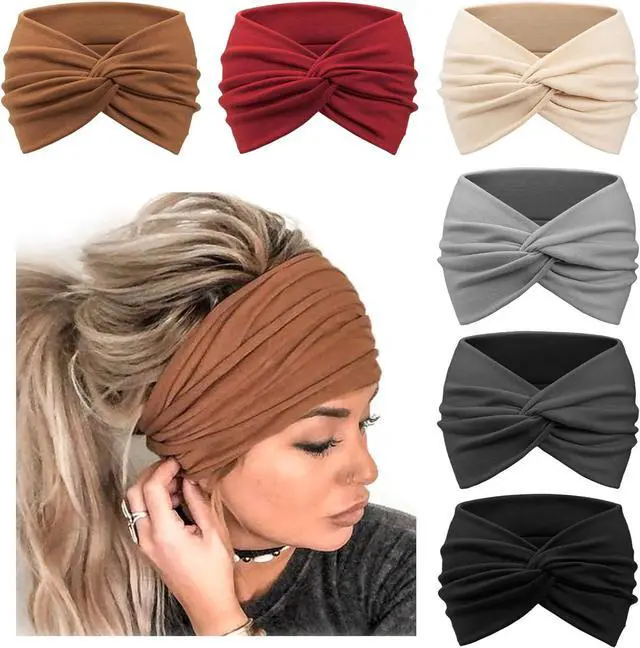 Main image of DRESHOW 6 Pack Extra Wide Headbands for Women Large Turban Headband Boho Head Wrap Elastic Hairbands Hair Twisted Knot Hair Accessories