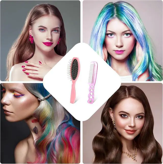Alt view image 6 of 7 - Wig Brushes for Synthetic Hair, 2 Pieces Stainless Steel Teeth Wig Brushes Portable Synthetic Doll Wigs Brush Metal Wire Wet Hair Extension Brush for Women Girls Dolls, Pink