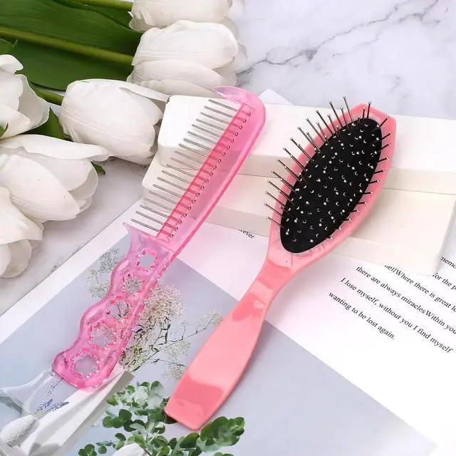 Alt view image 7 of 7 - Wig Brushes for Synthetic Hair, 2 Pieces Stainless Steel Teeth Wig Brushes Portable Synthetic Doll Wigs Brush Metal Wire Wet Hair Extension Brush for Women Girls Dolls, Pink