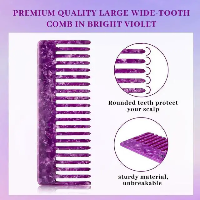 Alt view image 2 of 7 - 2Pcs Large Bright Violet Wide Tooth Comb for Women, Men, and Kids - Handmade, for Curly Hair. Long and Short Hair Detangler Comb for Wet and Dry Use. Professional Hair Cutting Comb - 6.29 Inches