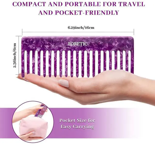 Alt view image 3 of 7 - 2Pcs Large Bright Violet Wide Tooth Comb for Women, Men, and Kids - Handmade, for Curly Hair. Long and Short Hair Detangler Comb for Wet and Dry Use. Professional Hair Cutting Comb - 6.29 Inches