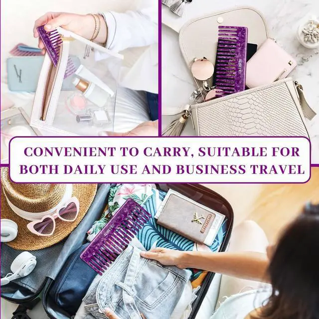Alt view image 5 of 7 - 2Pcs Large Bright Violet Wide Tooth Comb for Women, Men, and Kids - Handmade, for Curly Hair. Long and Short Hair Detangler Comb for Wet and Dry Use. Professional Hair Cutting Comb - 6.29 Inches