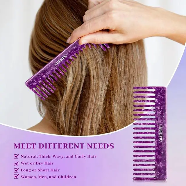 Alt view image 6 of 7 - 2Pcs Large Bright Violet Wide Tooth Comb for Women, Men, and Kids - Handmade, for Curly Hair. Long and Short Hair Detangler Comb for Wet and Dry Use. Professional Hair Cutting Comb - 6.29 Inches