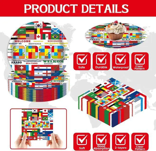 Alt view image 3 of 7 - 50PCS International World Flags Plates and Napkins - 7 Inch Disposable Dessert Plates, 2026 Global Soccer Match Viewing Party Supplies for Sports Events, Birthday, Travel Decorations, Serve for 25