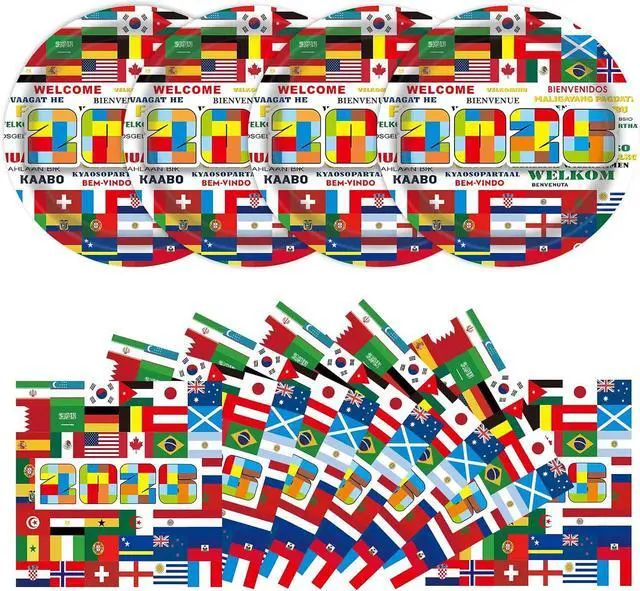 Main image of 50PCS International World Flags Plates and Napkins - 7 Inch Disposable Dessert Plates, 2026 Global Soccer Match Viewing Party Supplies for Sports Events, Birthday, Travel Decorations, Serve for 25