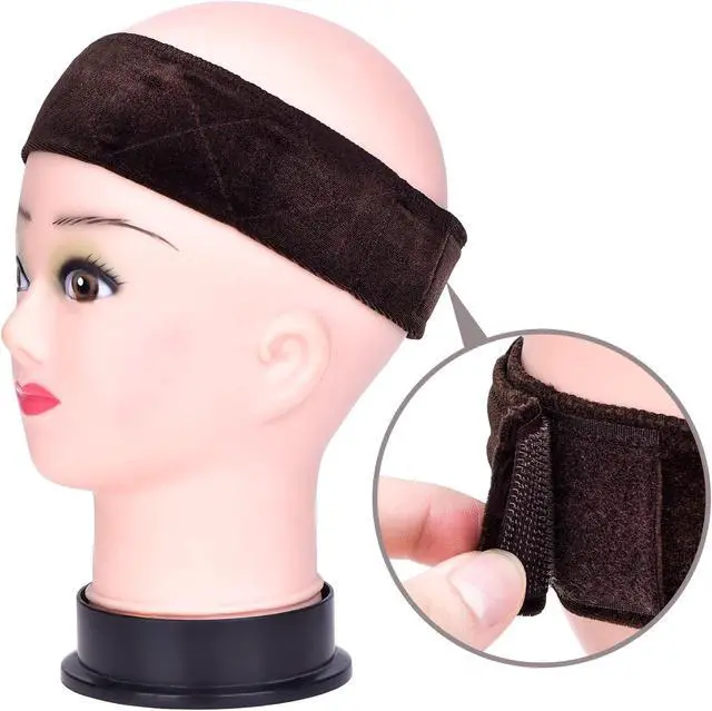 Alt view image 4 of 6 - 2 Pack Velvet Wig Band Head Hair Band Adjustable Fastern (Black and Brown) | Half Wig Headband Grip, Reinforced Headband for Women, Secure Fastener Holds Firmly in Place, Ideal for Daily Wear Styling