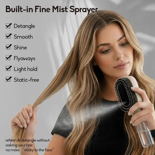 Alt view image 4 of 6 - Smoothing Mist Brush with Fine Continuous Spray, 2-in-1 Detangling Comb for Frizz & Static Control, Wet or Dry Styling for Straight, Curly & Thick Hair, Khaki