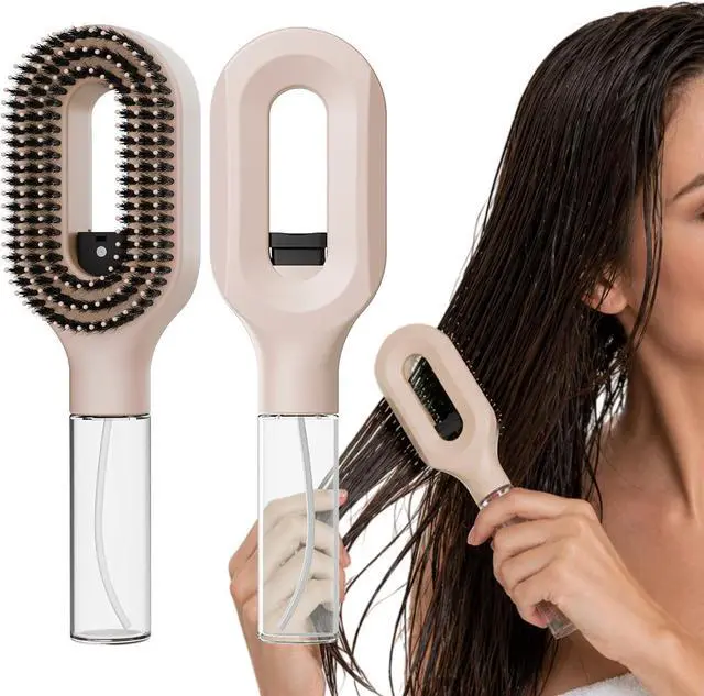 Main image of Smoothing Mist Brush with Fine Continuous Spray, 2-in-1 Detangling Comb for Frizz & Static Control, Wet or Dry Styling for Straight, Curly & Thick Hair, Khaki