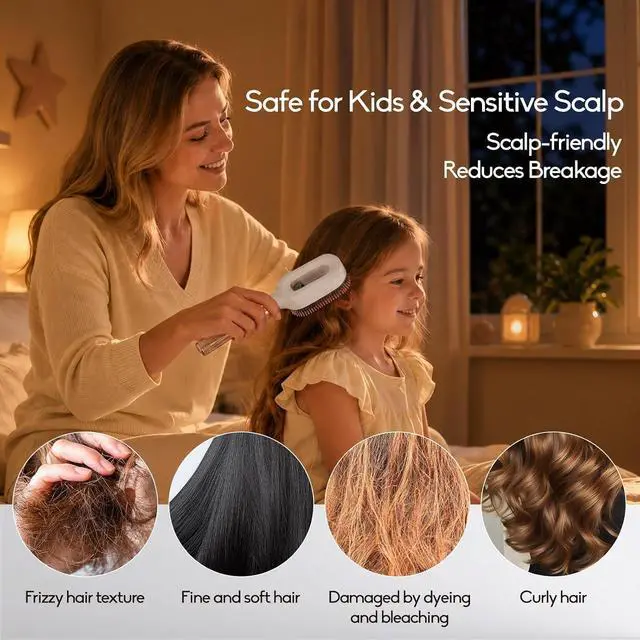 Alt view image 2 of 6 - Smoothing Mist Brush with Fine Continuous Spray, 2-in-1 Detangling Comb for Frizz & Static Control, Wet or Dry Styling for Straight, Curly & Thick Hair, Khaki