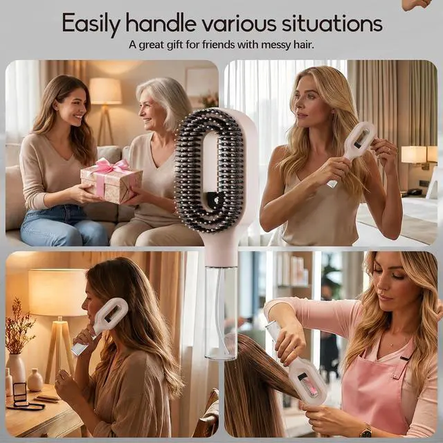 Alt view image 6 of 6 - Smoothing Mist Brush with Fine Continuous Spray, 2-in-1 Detangling Comb for Frizz & Static Control, Wet or Dry Styling for Straight, Curly & Thick Hair, Khaki