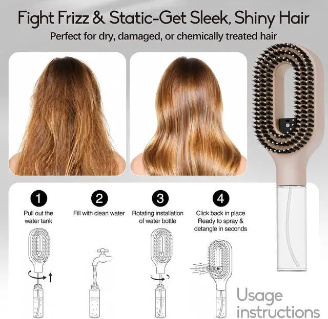 Alt view image 5 of 6 - Smoothing Mist Brush with Fine Continuous Spray, 2-in-1 Detangling Comb for Frizz & Static Control, Wet or Dry Styling for Straight, Curly & Thick Hair, Khaki