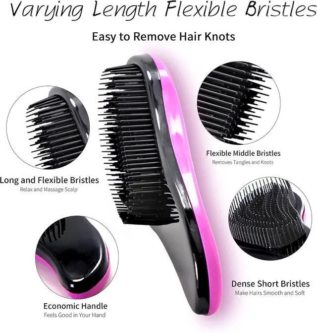Alt view image 5 of 6 - 79STYLE 3pcs Detangler Brush Naturals Detangling Hair Comb Glide Thru No Pain Tangle Free For Women Men, Kids Wet, Dry Curly Hair Accessory (Single Black-Size 7.4")