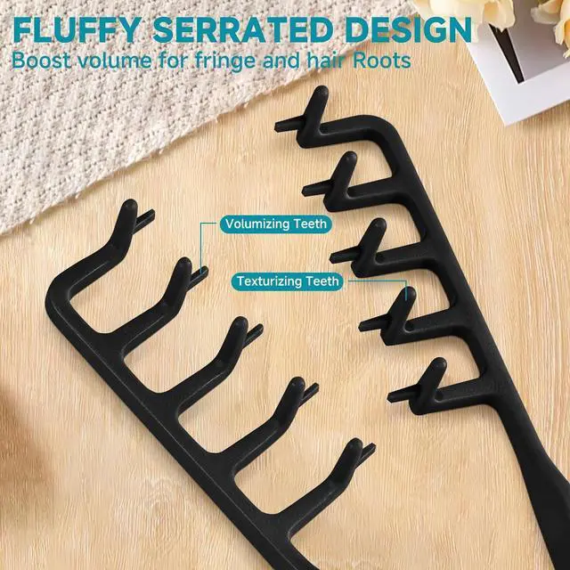 Alt view image 2 of 7 - Texture Comb, Volumizing Fluffy Texture Styling Comb for Men and Women, Wide-Tooth Texturizing Styling Tool for Volume & Fringe Parting, ABS Plastic with Textured Grip Tool for Men, Black