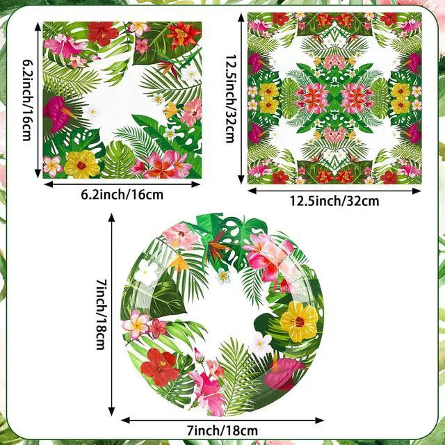 Alt view image 2 of 7 - 50 Pcs Tropical Luau Party Plates and Napkins Summer Hawaiian Green Leafs Flowers Disposable Tableware Party Decor for Tropical Luao Pool Beach Swim Birthday Baby Shower Party Supplies