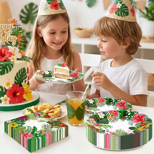 Alt view image 7 of 7 - 50 Pcs Tropical Luau Party Plates and Napkins Summer Hawaiian Green Leafs Flowers Disposable Tableware Party Decor for Tropical Luao Pool Beach Swim Birthday Baby Shower Party Supplies