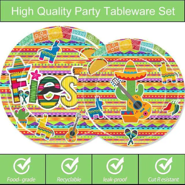 Alt view image 2 of 5 - Fiesta Party Tableware Colorful Stripes Mexico Disposable Paper Plates Dinnerware for Cinco De Mayo Theme Colorful Stripes Flags Birthday Baby Shower Party Decorations Supplies