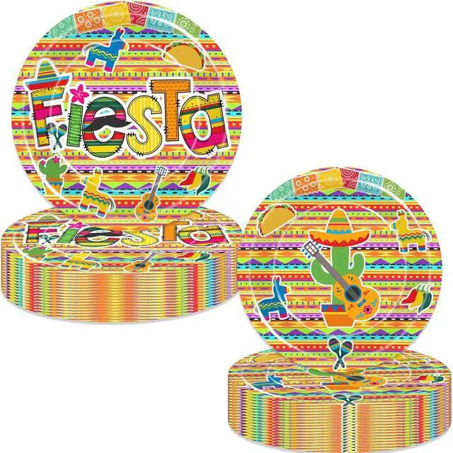 Main image of Fiesta Party Tableware Colorful Stripes Mexico Disposable Paper Plates Dinnerware for Cinco De Mayo Theme Colorful Stripes Flags Birthday Baby Shower Party Decorations Supplies