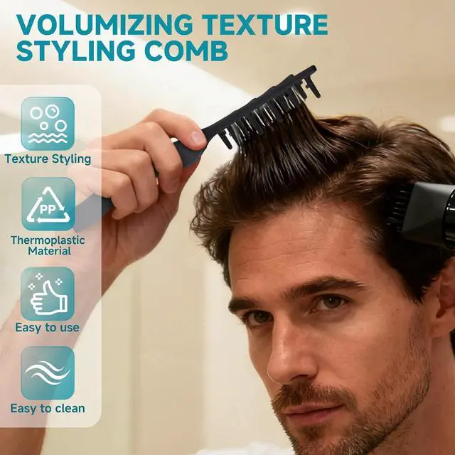 Alt view image 3 of 7 - Texture Comb, Volumizing Fluffy Texture Styling Comb for Men and Women, Wide-Tooth Texturizing Styling Tool for Volume & Fringe Parting, ABS Plastic with Textured Grip Tool for Men, Black
