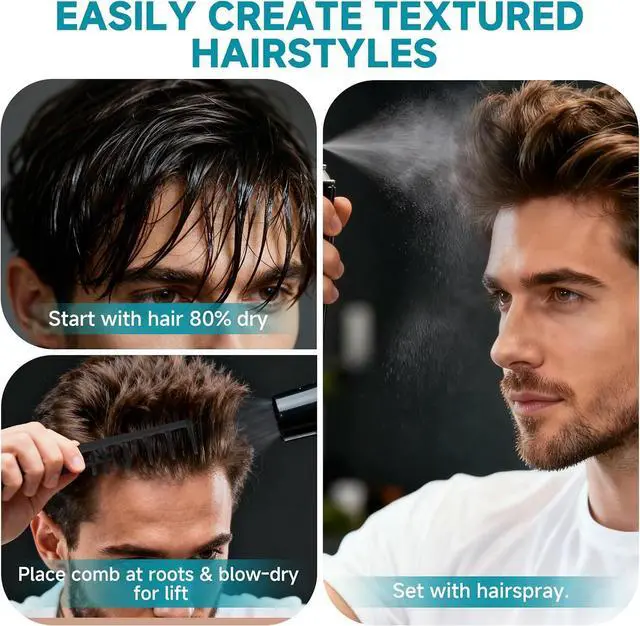 Alt view image 5 of 7 - Texture Comb, Volumizing Fluffy Texture Styling Comb for Men and Women, Wide-Tooth Texturizing Styling Tool for Volume & Fringe Parting, ABS Plastic with Textured Grip Tool for Men, Black