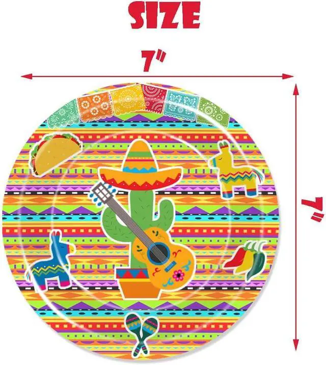 Alt view image 4 of 5 - Fiesta Party Tableware Colorful Stripes Mexico Disposable Paper Plates Dinnerware for Cinco De Mayo Theme Colorful Stripes Flags Birthday Baby Shower Party Decorations Supplies