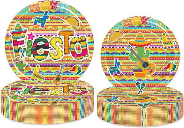 Alt view image 5 of 5 - Fiesta Party Tableware Colorful Stripes Mexico Disposable Paper Plates Dinnerware for Cinco De Mayo Theme Colorful Stripes Flags Birthday Baby Shower Party Decorations Supplies