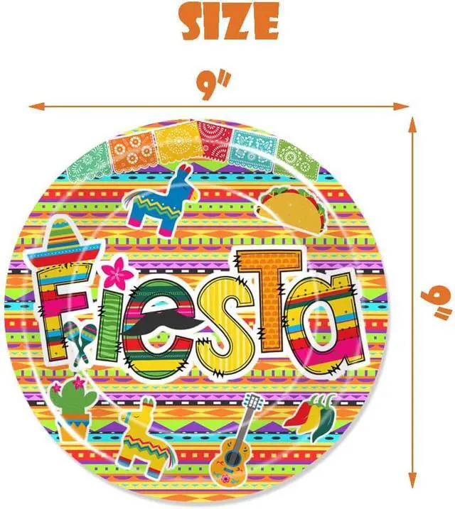 Alt view image 3 of 5 - Fiesta Party Tableware Colorful Stripes Mexico Disposable Paper Plates Dinnerware for Cinco De Mayo Theme Colorful Stripes Flags Birthday Baby Shower Party Decorations Supplies