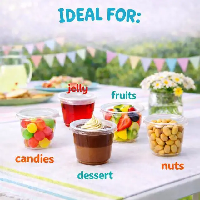 Alt view image 2 of 7 - 6 oz Plastic Portion Cups with Lids Clear 6oz Disposable Dessert Containers for Jello, Pudding, Ice Cream, Fruit & Snacks Leak Proof Souffle Cups with No-Hole Lids for Take-Out - x25
