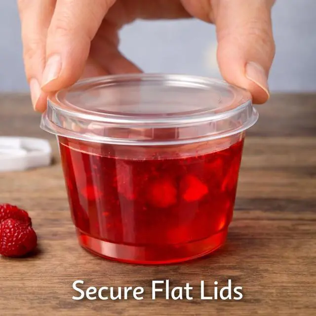 Alt view image 4 of 7 - 6 oz Plastic Portion Cups with Lids Clear 6oz Disposable Dessert Containers for Jello, Pudding, Ice Cream, Fruit & Snacks Leak Proof Souffle Cups with No-Hole Lids for Take-Out - x25