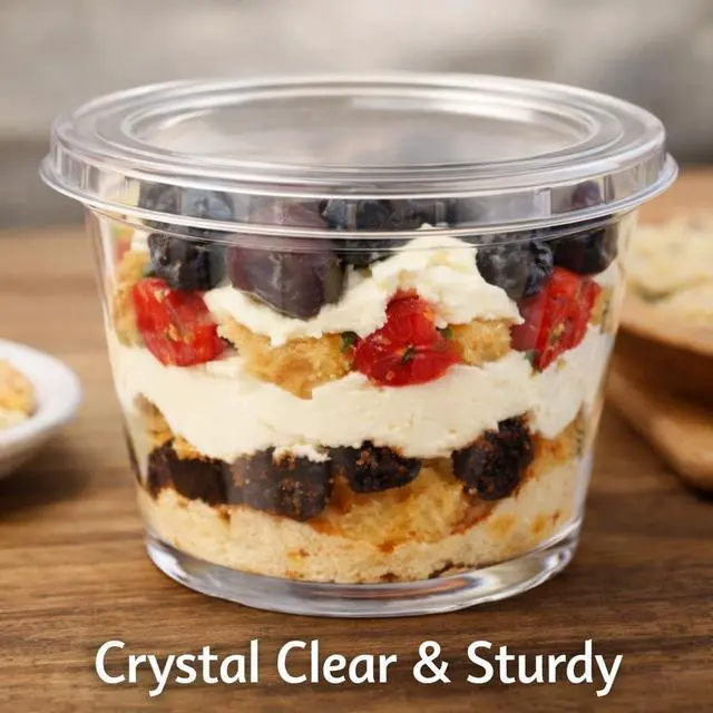 Alt view image 7 of 7 - 6 oz Plastic Portion Cups with Lids Clear 6oz Disposable Dessert Containers for Jello, Pudding, Ice Cream, Fruit & Snacks Leak Proof Souffle Cups with No-Hole Lids for Take-Out - x25