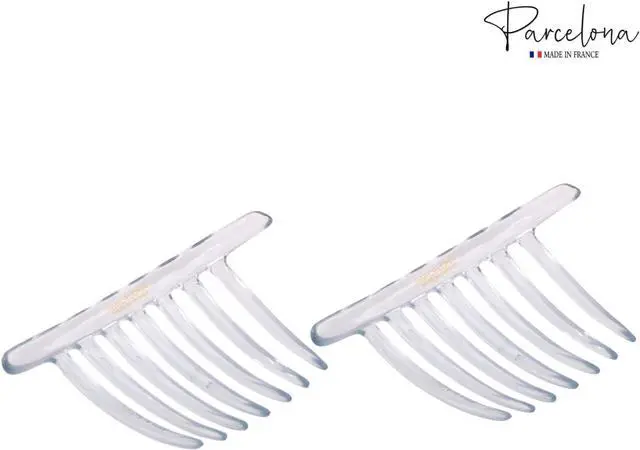 Alt view image 4 of 7 - Parcelona French Twist 7 Teeth Large Clear 4" Set of 2 Side Hair Comb | Styling Women Hair Accessories Girls Hair Clip, Made in France