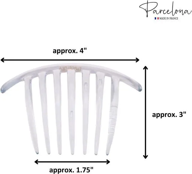 Alt view image 6 of 7 - Parcelona French Twist 7 Teeth Large Clear 4" Set of 2 Side Hair Comb | Styling Women Hair Accessories Girls Hair Clip, Made in France