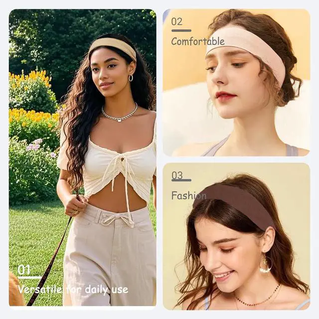 Alt view image 2 of 7 - Headbands for Women Non Slip, 9Pcs Soft Elastic Hair Bands for Women's Hair, Fashion Stretchy Fabric Sweat Bands Headbands for Daily Workout Yoga Running Sports