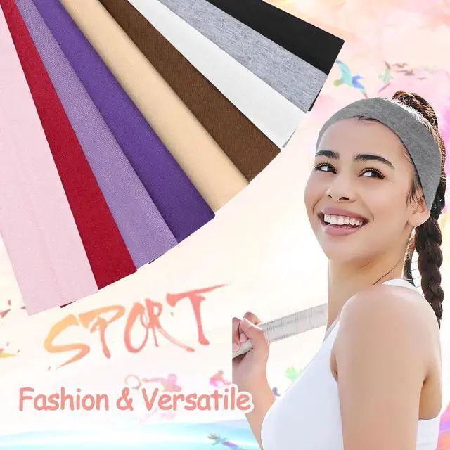 Alt view image 6 of 7 - Headbands for Women Non Slip, 9Pcs Soft Elastic Hair Bands for Women's Hair, Fashion Stretchy Fabric Sweat Bands Headbands for Daily Workout Yoga Running Sports