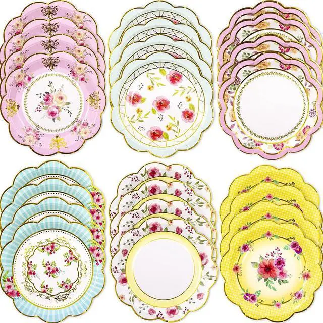 Main image of Fancy Land Floral Paper Plates 7.28 Inches Vintage Small 24 ct, Tea Party | Tea Party Supplies
