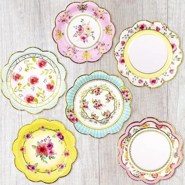 Alt view image 4 of 7 - Fancy Land Floral Paper Plates 7.28 Inches Vintage Small 24 ct, Tea Party | Tea Party Supplies