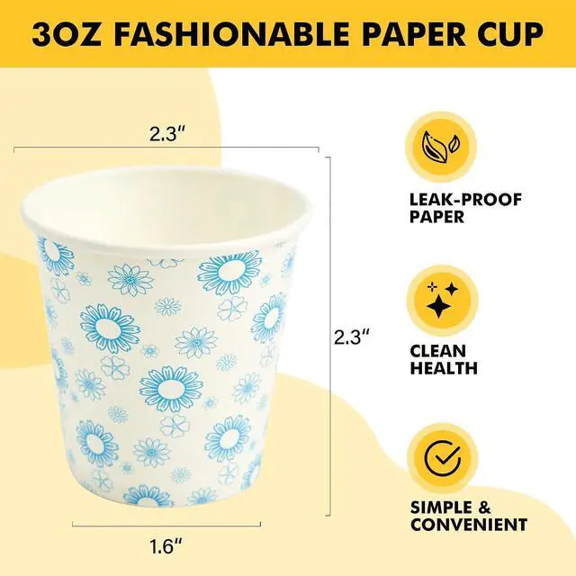 Alt view image 2 of 7 - RACETOP 3 oz Bathroom Cups 300 Pack, Small Paper Cups, White Floral | Leak-proof Paper, Disposable, White Floral Pattern, Mini Mouthwash Cups for Bathroom, Party, Travel, Events, Picnic