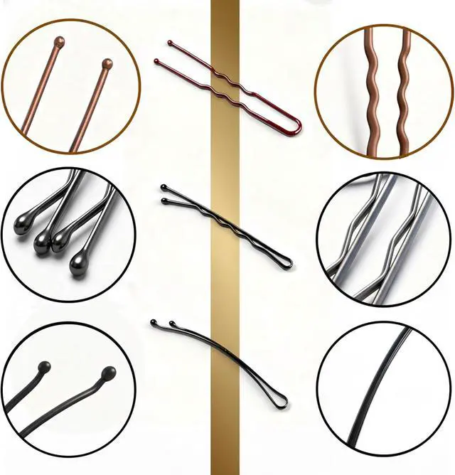 Alt view image 3 of 6 - 150 Pcs Professional Hair Pins Set - 50 Wavy & 50 Curved Black Bobby Pins (2.2") + 50 Brown U-Shaped Bun Pins (2.36"),Rust & Fade Proof, with Ball Tips & Storage Box