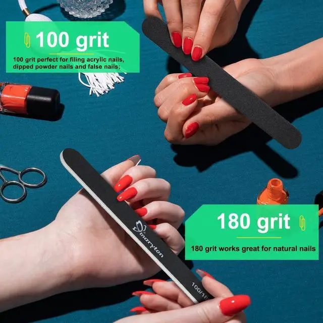 Alt view image 2 of 6 - Maryton Nail File 100/180 Grit Emery Boards for Nails, Black, 12 PCS | for Natural Acrylic Nails, Upgraded Sandpaper, Durable Reusable, Washable, Double Sided, Professional Salon Quality