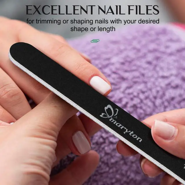 Alt view image 3 of 6 - Maryton Nail File 100/180 Grit Emery Boards for Nails, Black, 12 PCS | for Natural Acrylic Nails, Upgraded Sandpaper, Durable Reusable, Washable, Double Sided, Professional Salon Quality