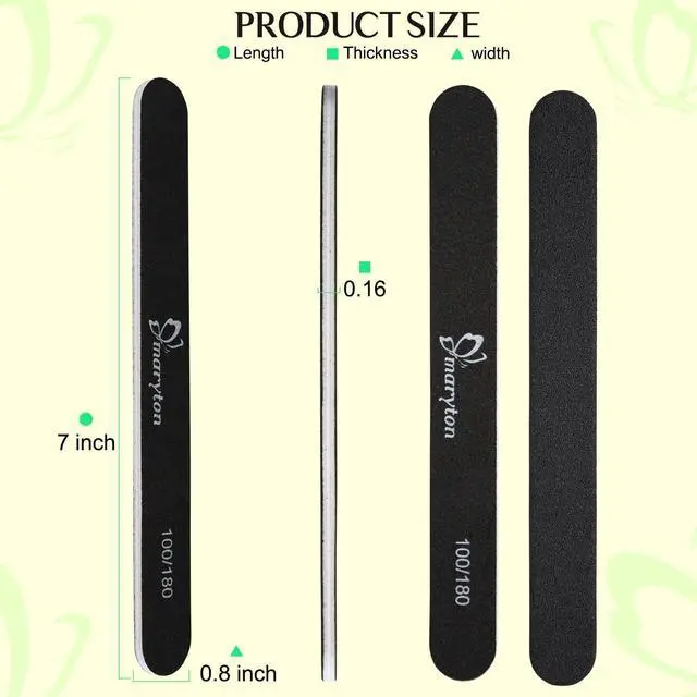 Alt view image 4 of 6 - Maryton Nail File 100/180 Grit Emery Boards for Nails, Black, 12 PCS | for Natural Acrylic Nails, Upgraded Sandpaper, Durable Reusable, Washable, Double Sided, Professional Salon Quality