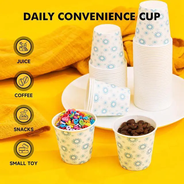 Alt view image 5 of 7 - RACETOP 3 oz Bathroom Cups 300 Pack, Small Paper Cups, White Floral | Leak-proof Paper, Disposable, White Floral Pattern, Mini Mouthwash Cups for Bathroom, Party, Travel, Events, Picnic