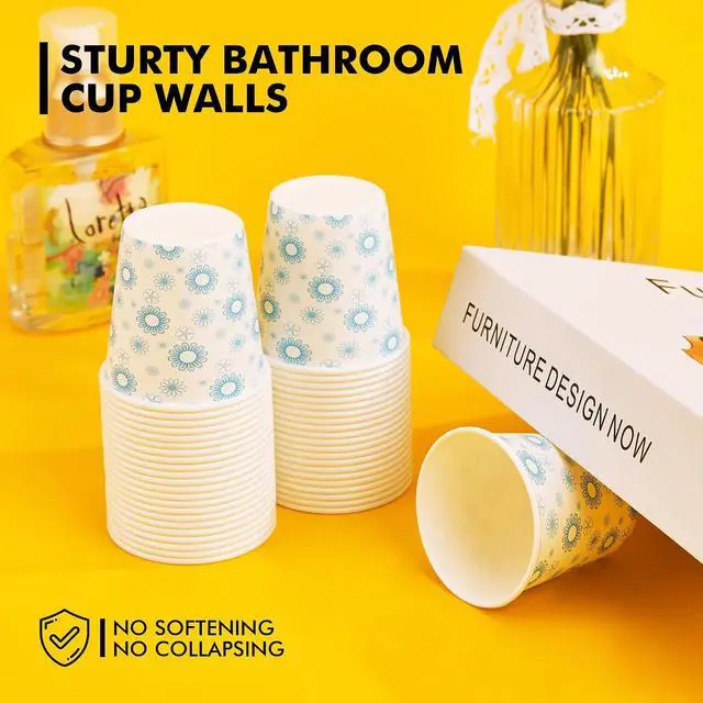 Alt view image 6 of 7 - RACETOP 3 oz Bathroom Cups 300 Pack, Small Paper Cups, White Floral | Leak-proof Paper, Disposable, White Floral Pattern, Mini Mouthwash Cups for Bathroom, Party, Travel, Events, Picnic