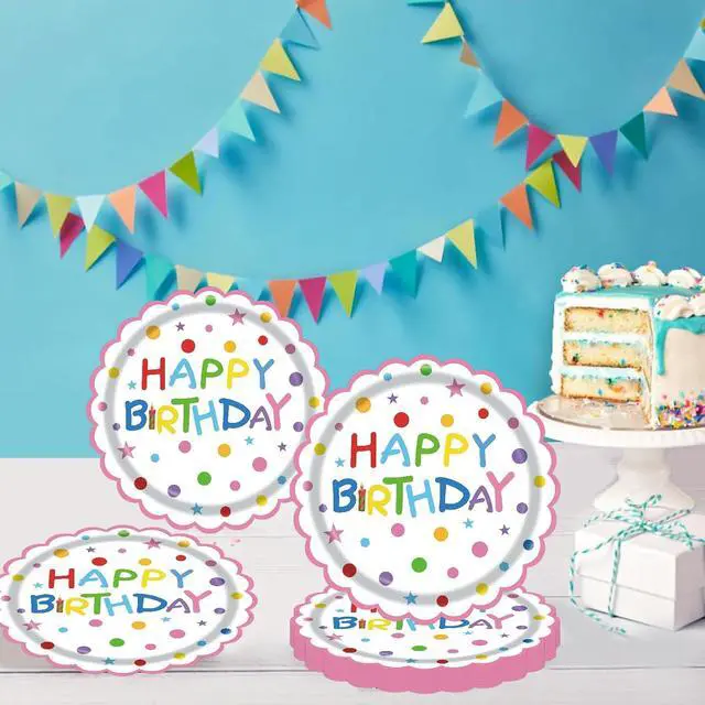 Alt view image 2 of 7 - 50Pcs Birthday Paper Plates 7inch Party Dessert Plates Supplies Colorful Dinnerware Kit for Wedding,Birthday,Baby Shower Office Party Decorations (multi-colored)