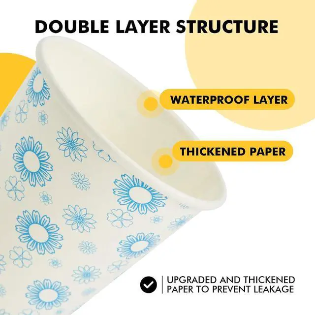 Alt view image 7 of 7 - RACETOP 3 oz Bathroom Cups 300 Pack, Small Paper Cups, White Floral | Leak-proof Paper, Disposable, White Floral Pattern, Mini Mouthwash Cups for Bathroom, Party, Travel, Events, Picnic