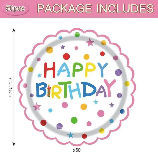 Alt view image 4 of 7 - 50Pcs Birthday Paper Plates 7inch Party Dessert Plates Supplies Colorful Dinnerware Kit for Wedding,Birthday,Baby Shower Office Party Decorations (multi-colored)