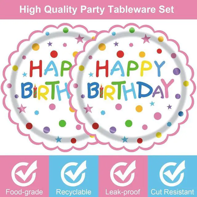 Alt view image 6 of 7 - 50Pcs Birthday Paper Plates 7inch Party Dessert Plates Supplies Colorful Dinnerware Kit for Wedding,Birthday,Baby Shower Office Party Decorations (multi-colored)
