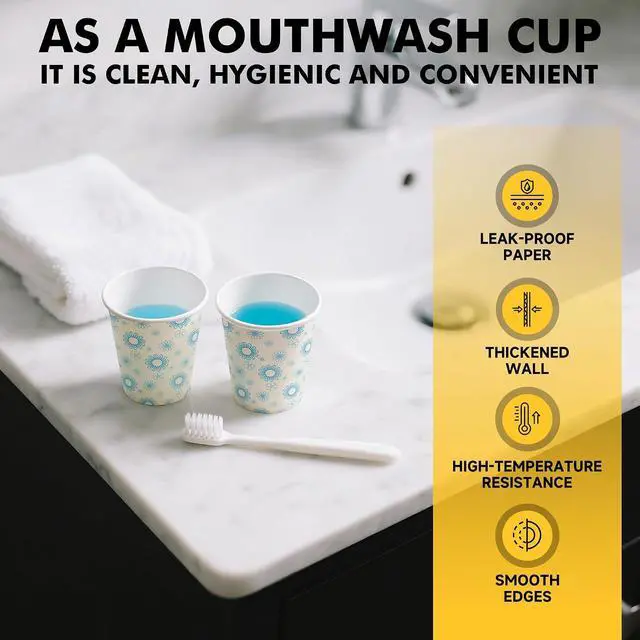 Alt view image 4 of 7 - RACETOP 3 oz Bathroom Cups 300 Pack, Small Paper Cups, White Floral | Leak-proof Paper, Disposable, White Floral Pattern, Mini Mouthwash Cups for Bathroom, Party, Travel, Events, Picnic