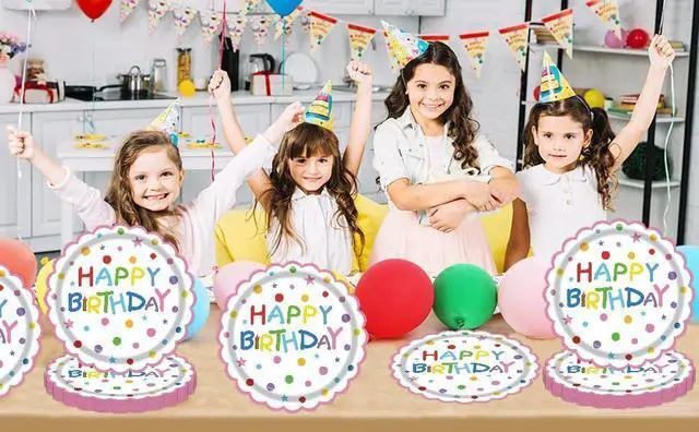 Alt view image 3 of 7 - 50Pcs Birthday Paper Plates 7inch Party Dessert Plates Supplies Colorful Dinnerware Kit for Wedding,Birthday,Baby Shower Office Party Decorations (multi-colored)
