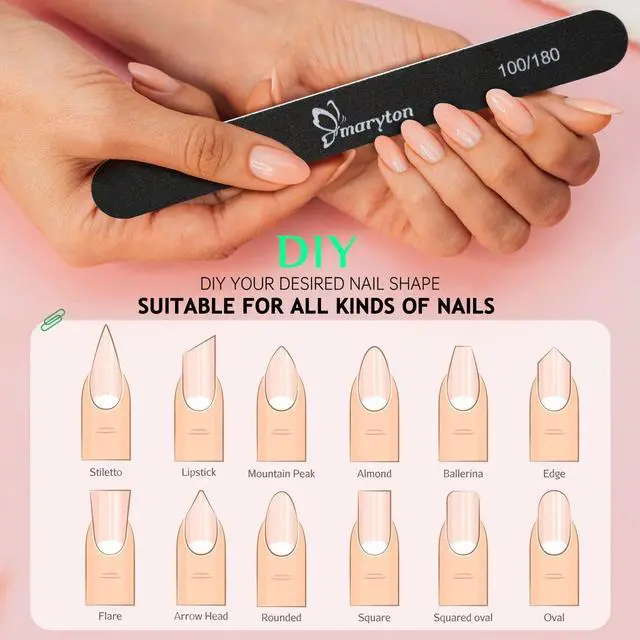 Alt view image 5 of 6 - Maryton Nail File 100/180 Grit Emery Boards for Nails, Black, 12 PCS | for Natural Acrylic Nails, Upgraded Sandpaper, Durable Reusable, Washable, Double Sided, Professional Salon Quality